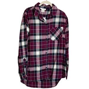 Beachlunchlounge Womens Flannel Shirt Small Pink Plaid Long Sleeve Cotton